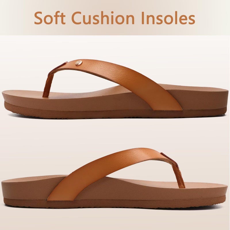 ONCAI Womens Flip Flops For Women Comfortable Strap Yoga Mat Non-Slip Women's Thong Sandal Casual Summer Beach Slippers With Arch Support Khaki Size 9 - Image 5